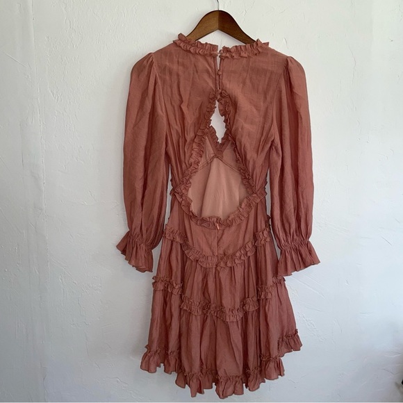 Saints + Secrets Selfie Leslie Laney Long Sleeve V-Neck Ruffle Mini Dress - Picture 6 of 11